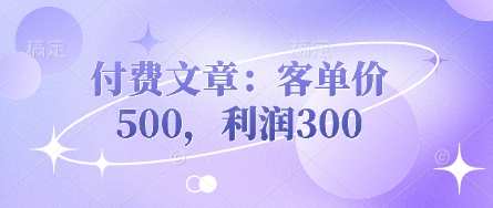 付费文章:客单价500,利润300-瑞东轻创终点站