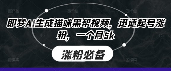 即梦AI生成猫咪黑帮视频,迅速起号涨粉,一个月5k-瑞东轻创终点站